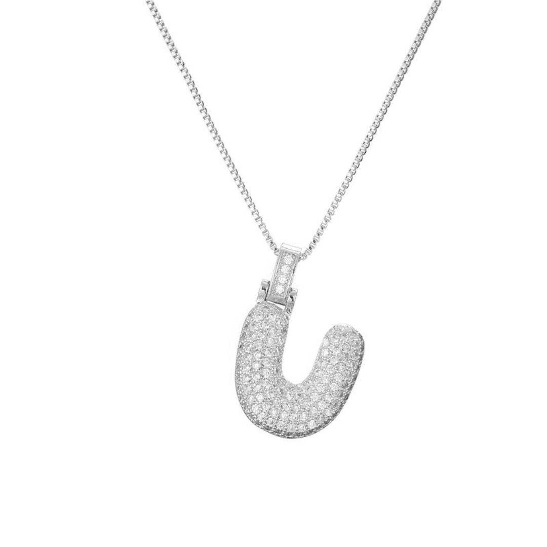 ICED BUBBLE LETTER INITIAL NECKLACE