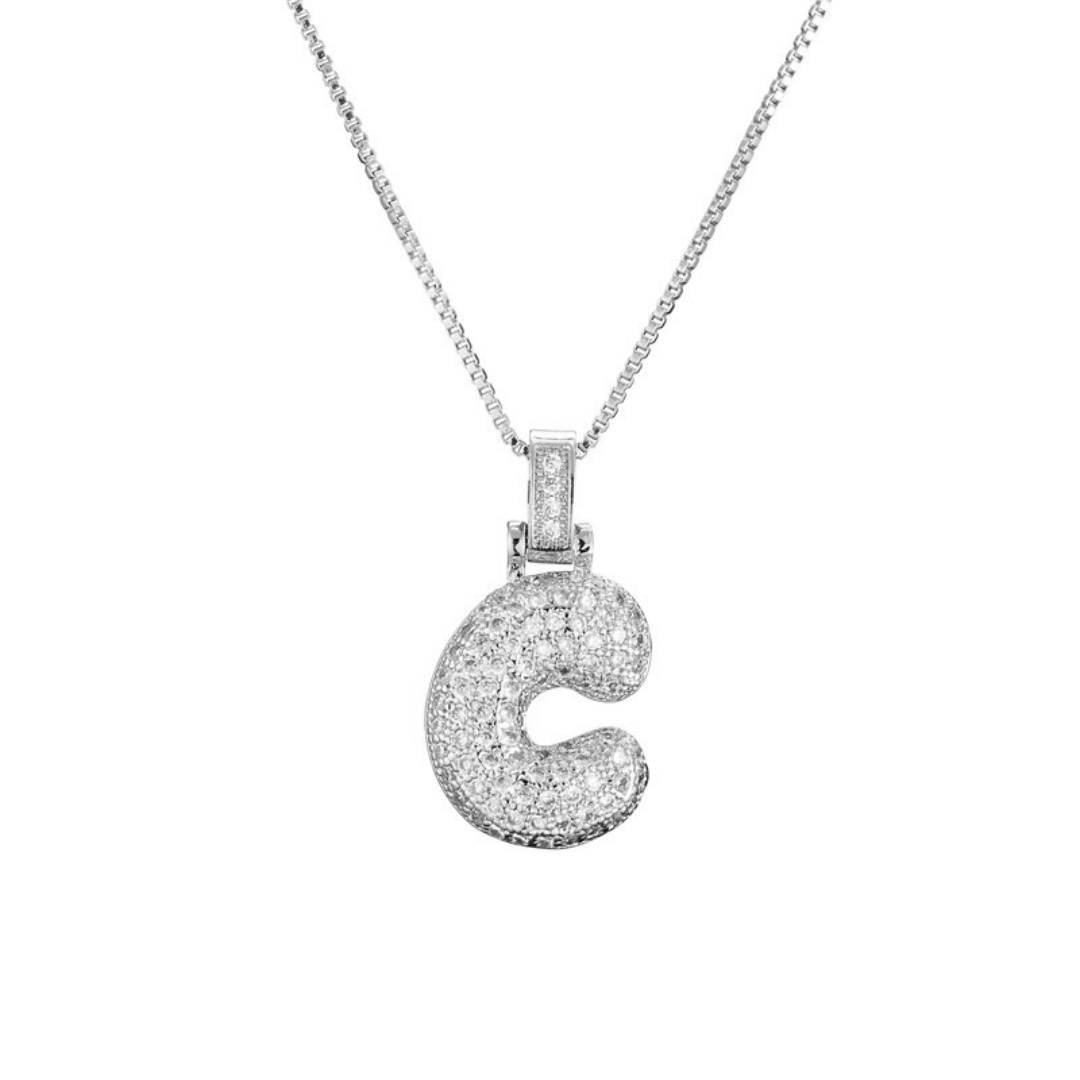 ICED BUBBLE LETTER INITIAL NECKLACE